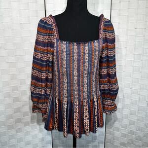 Les Serein Blouse Women’s Bourges Smocked Knit Top Indigo Size Large